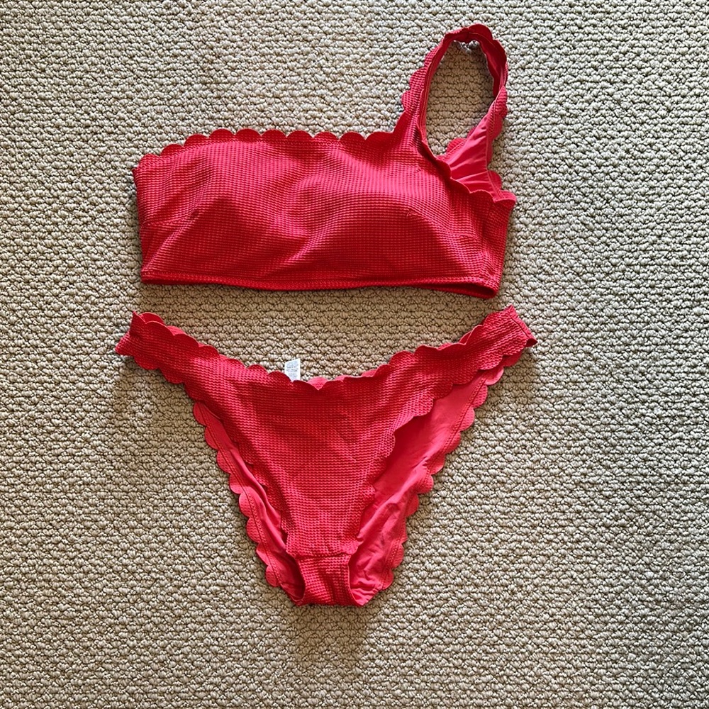 Red Scalloped Bikini Set